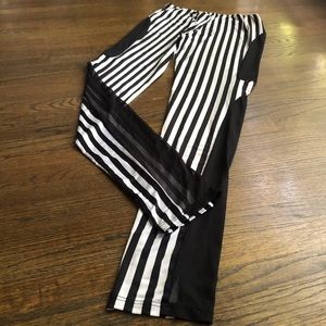 Sexy Stripe Black White Mesh Panel Leggings Pants